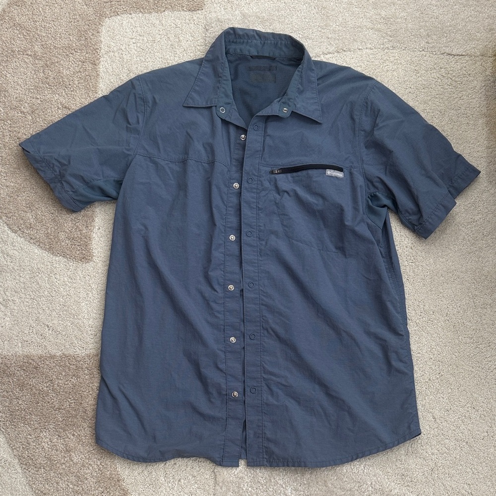 Columbia Short-Sleeve Button Down Boat Shirt - Navy Blue